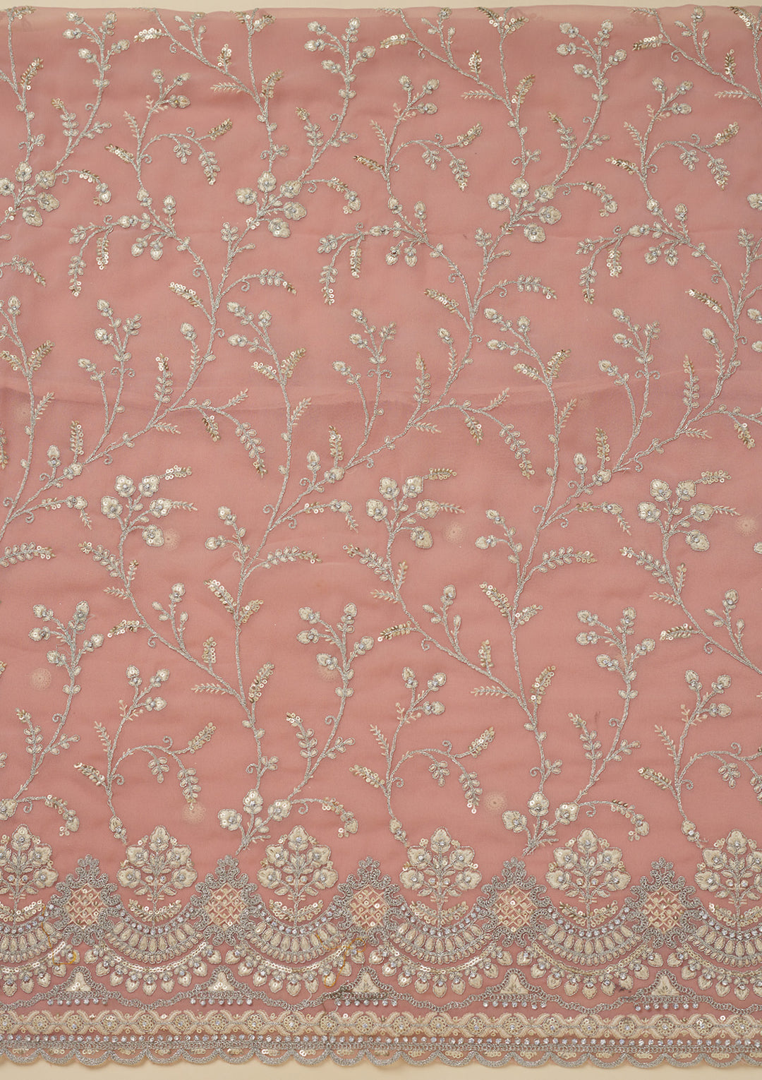 Peach Threadwork Georgette Unstitched Salwar Suit
