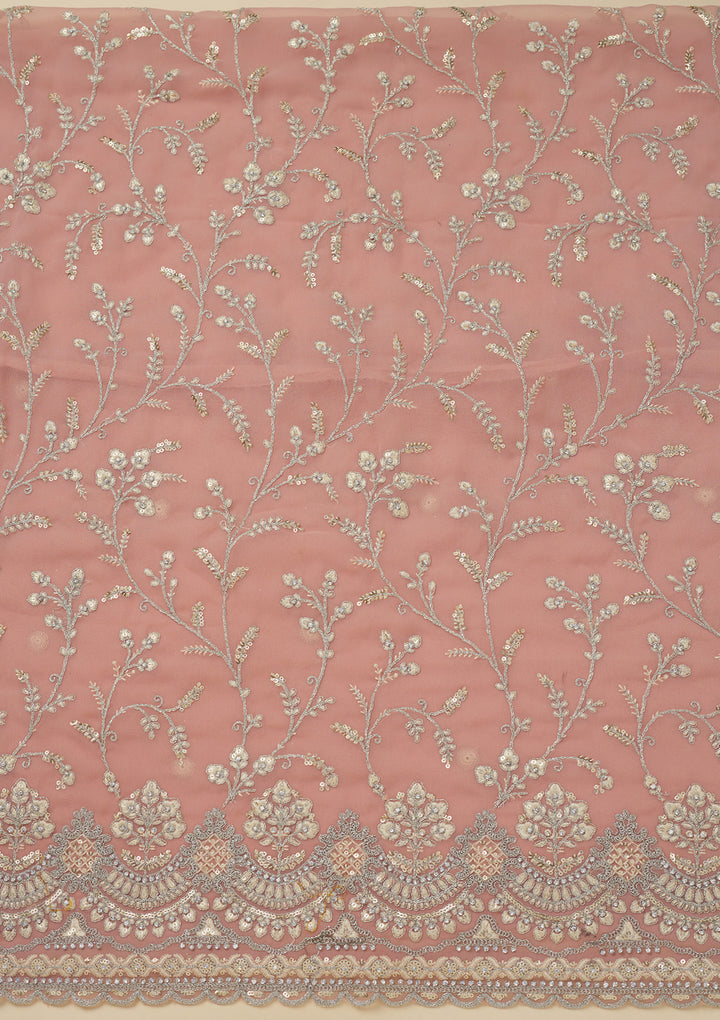 Peach Threadwork Georgette Unstitched Salwar Suit