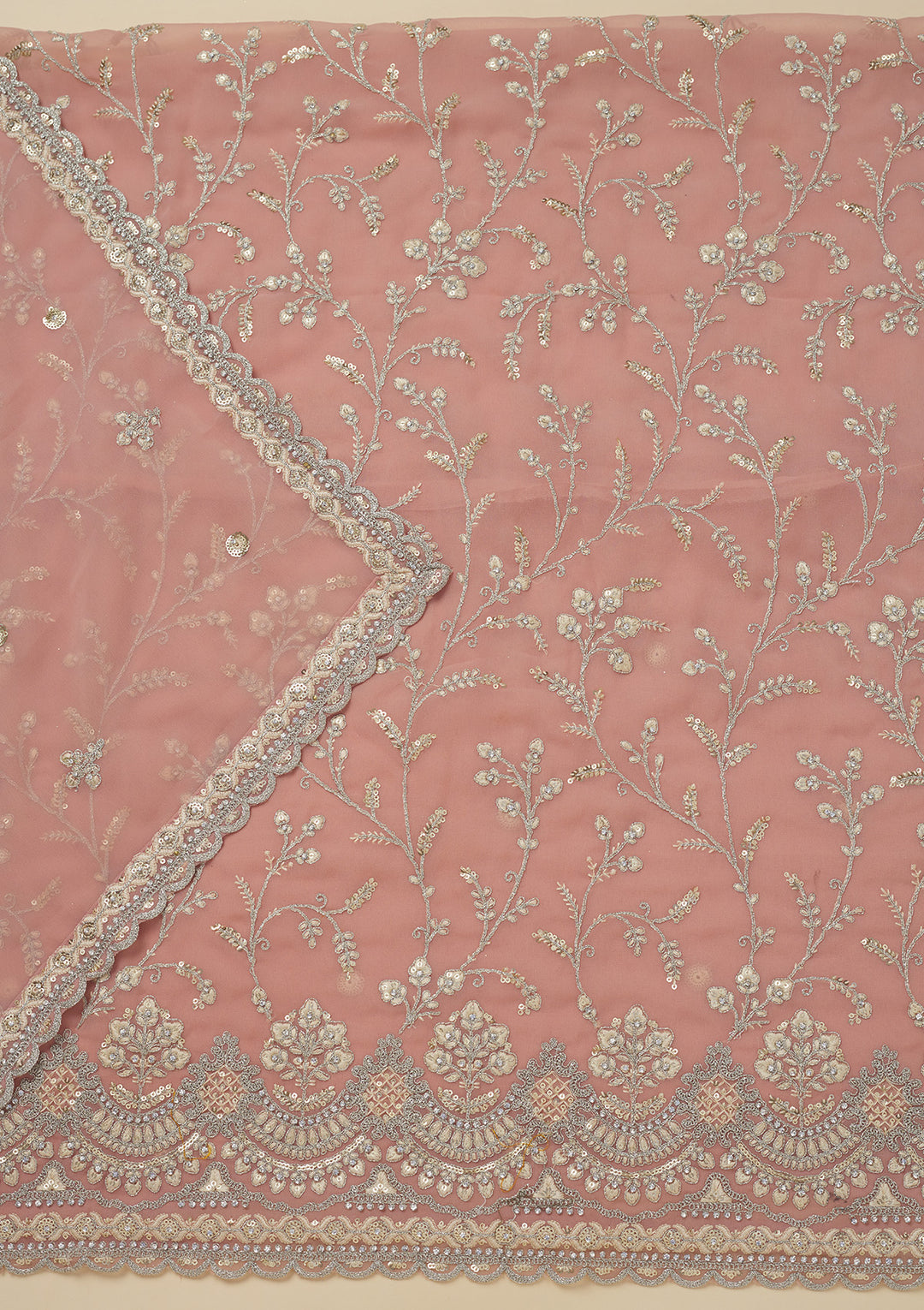 Peach Threadwork Georgette Unstitched Salwar Suit