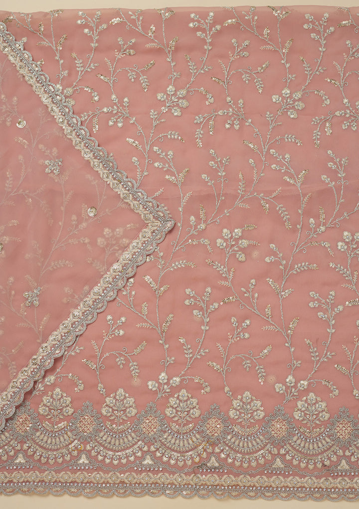 Peach Threadwork Georgette Unstitched Salwar Suit