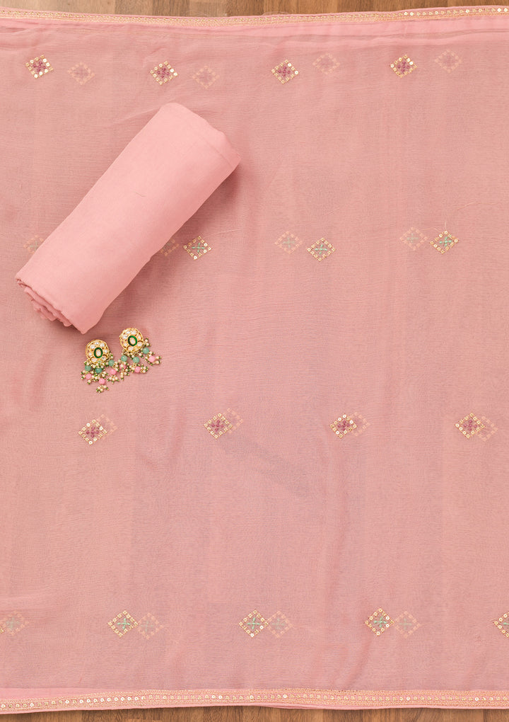 Peach Threadwork Georgette Unstitched Salwar Suit