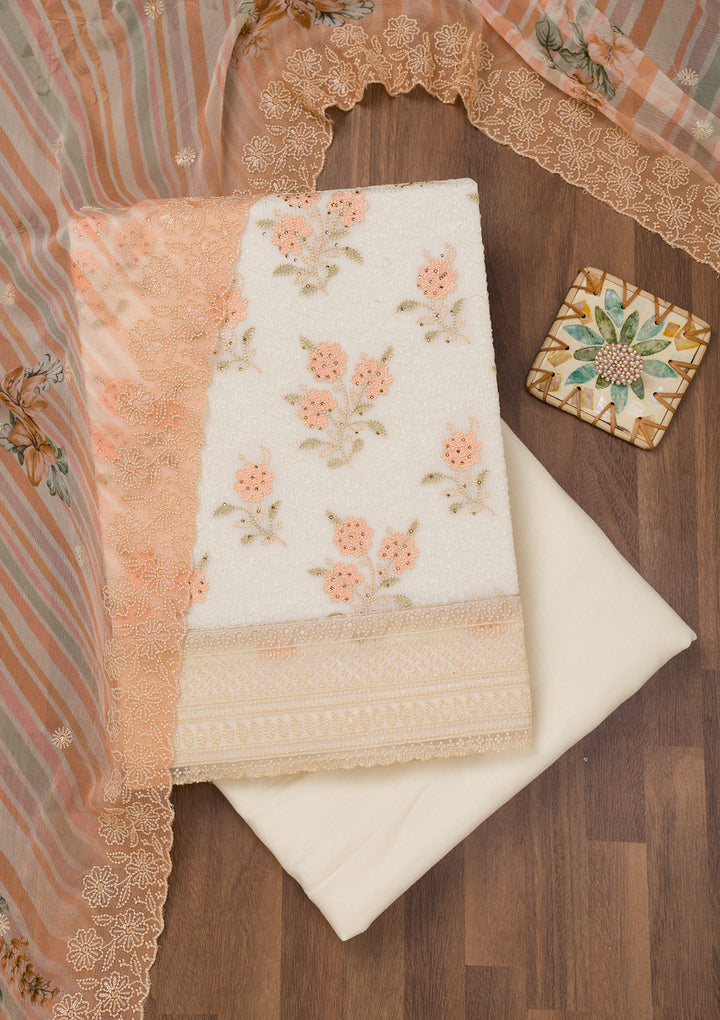 Peach Threadwork Georgette Unstitched Salwar Suit