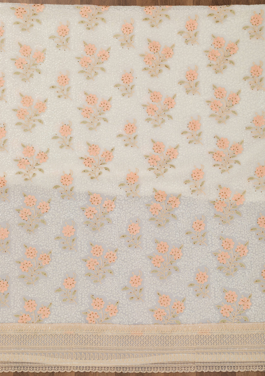 Peach Threadwork Georgette Unstitched Salwar Suit