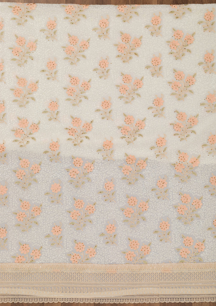 Peach Threadwork Georgette Unstitched Salwar Suit