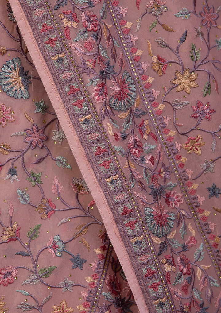 Peach Threadwork Georgette Saree