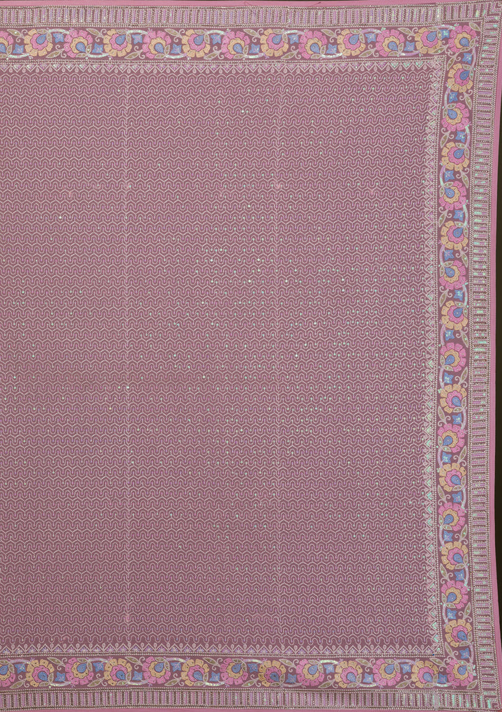 Peach Threadwork Georgette Saree