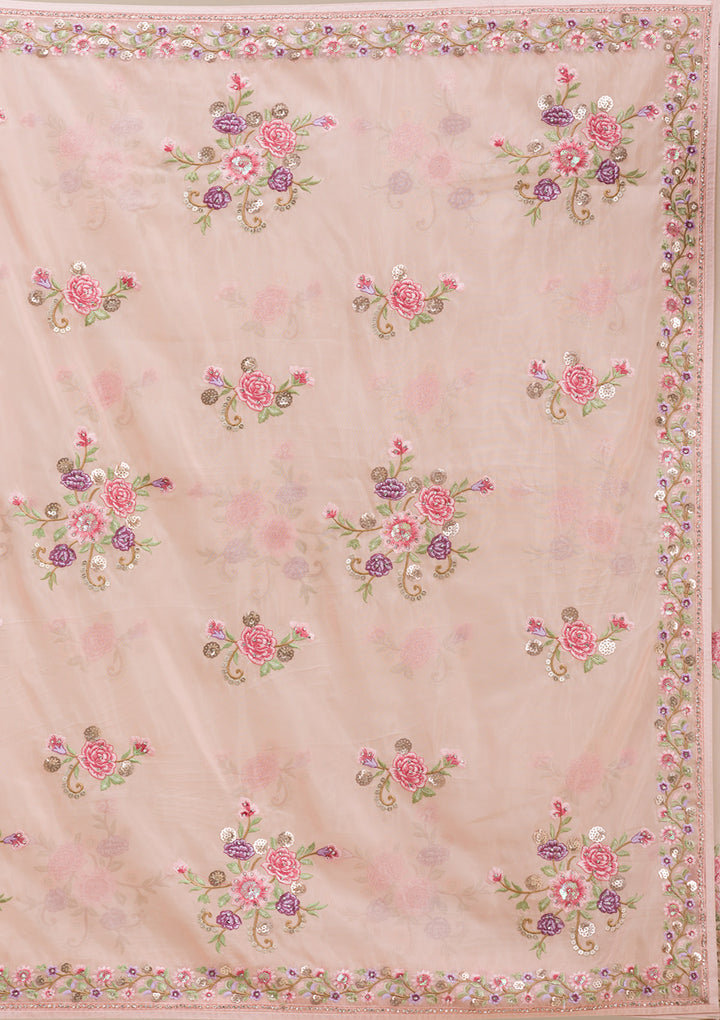 Peach Threadwork Organza Saree