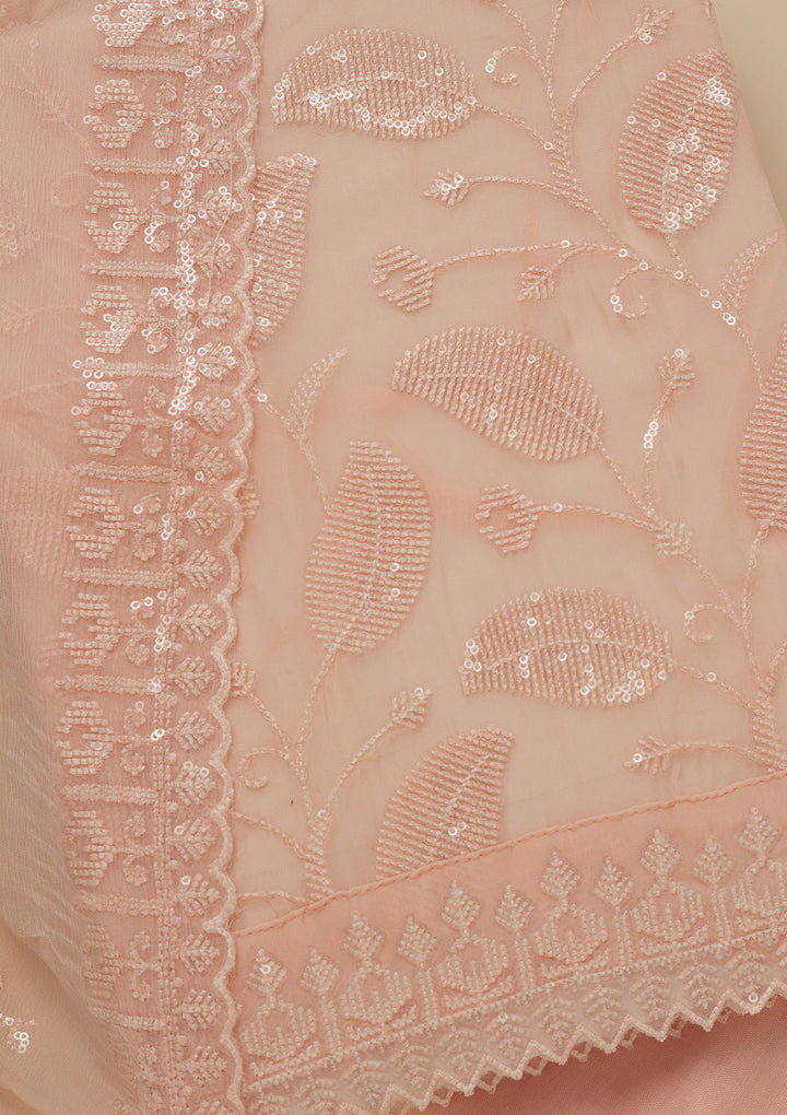 Peach Threadwork Organza Unstitched Salwar Suit