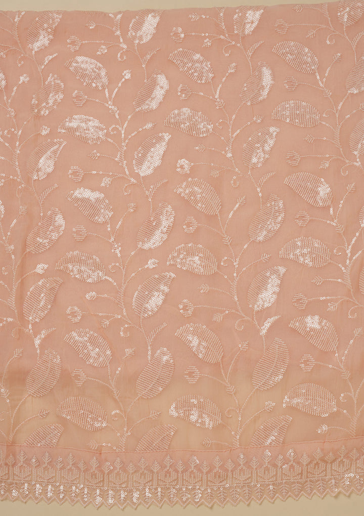 Peach Threadwork Organza Unstitched Salwar Suit