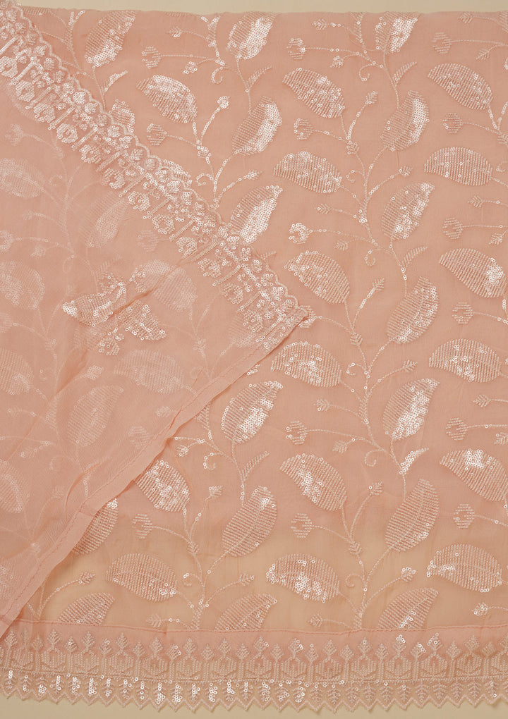 Peach Threadwork Organza Unstitched Salwar Suit