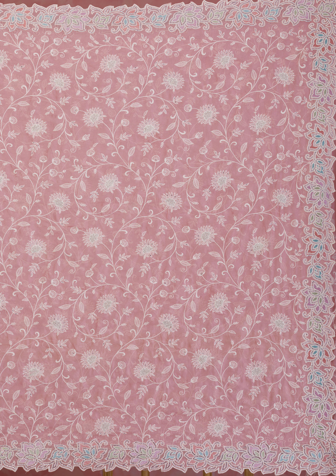 Peach Threadwork Organza Designer Saree