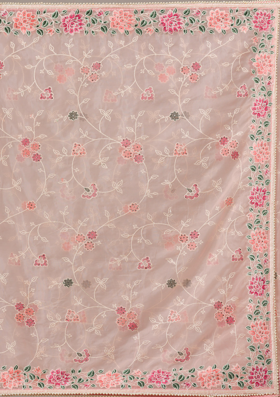 Peach Threadwork Organza Saree