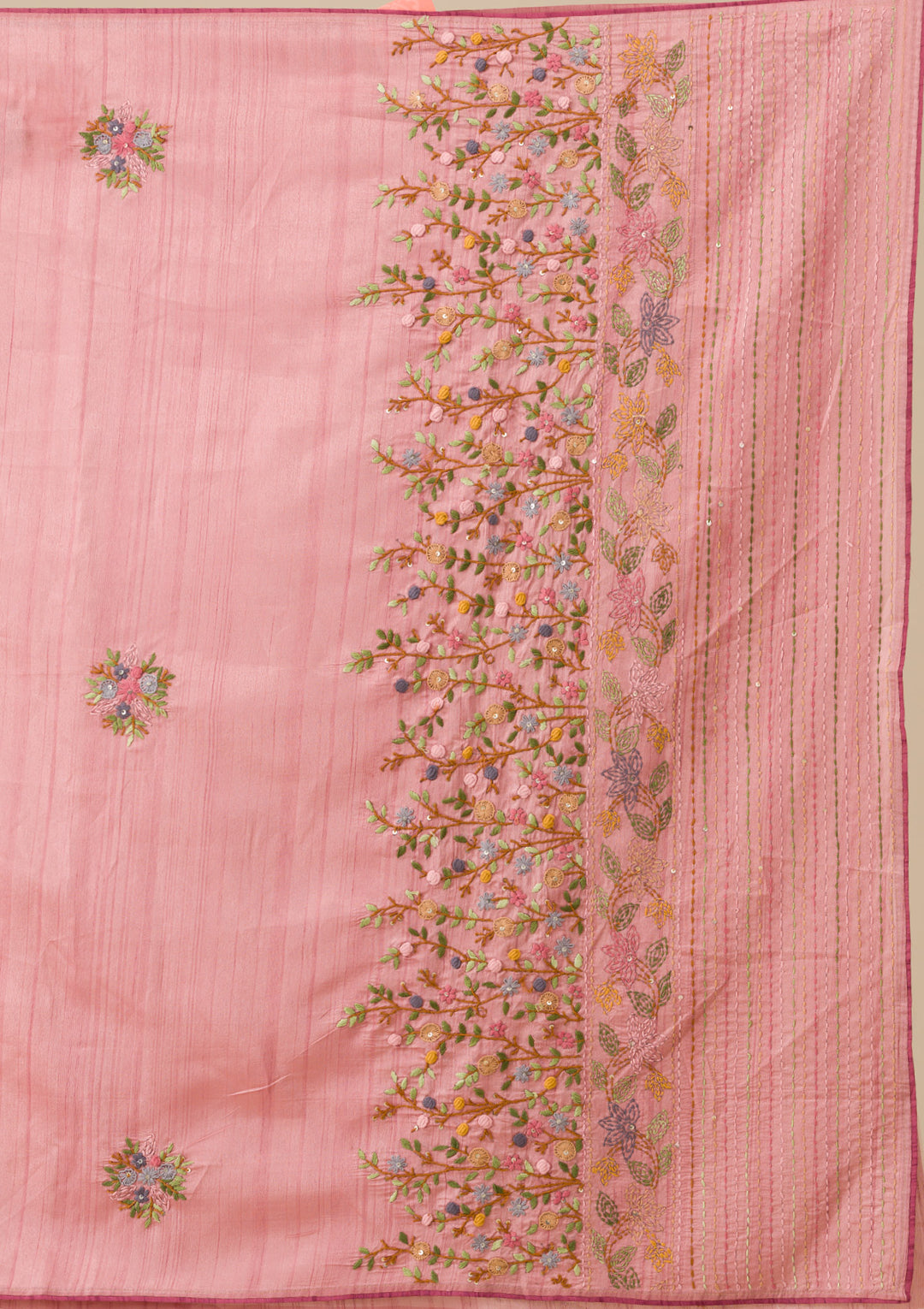 Peach Threadwork Silk Saree