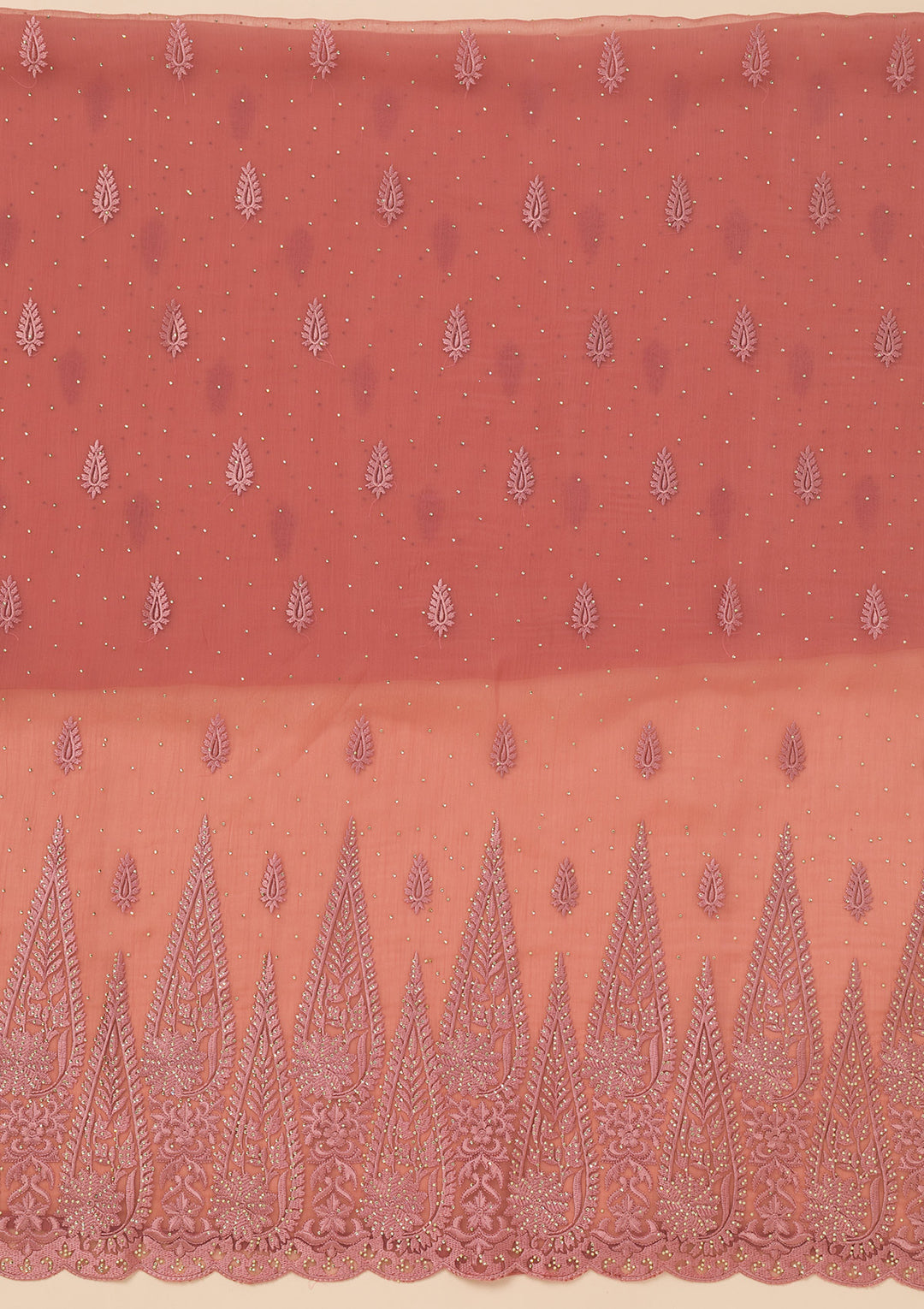 Peach Threadwork Tissue Unstitched Salwar Suit