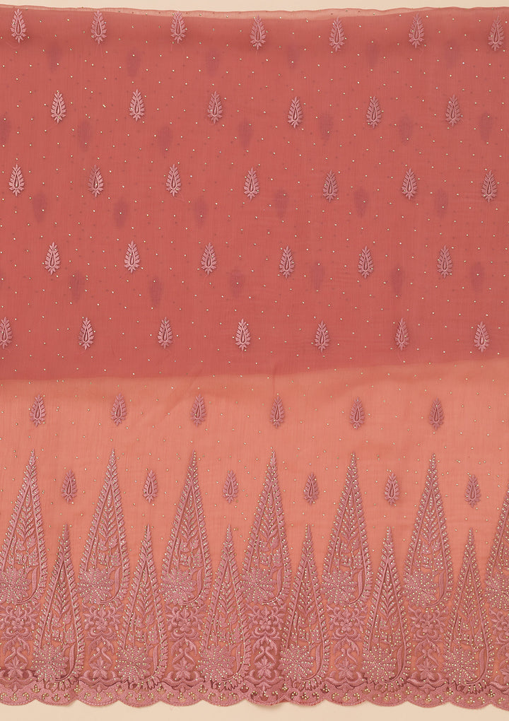 Peach Threadwork Tissue Unstitched Salwar Suit