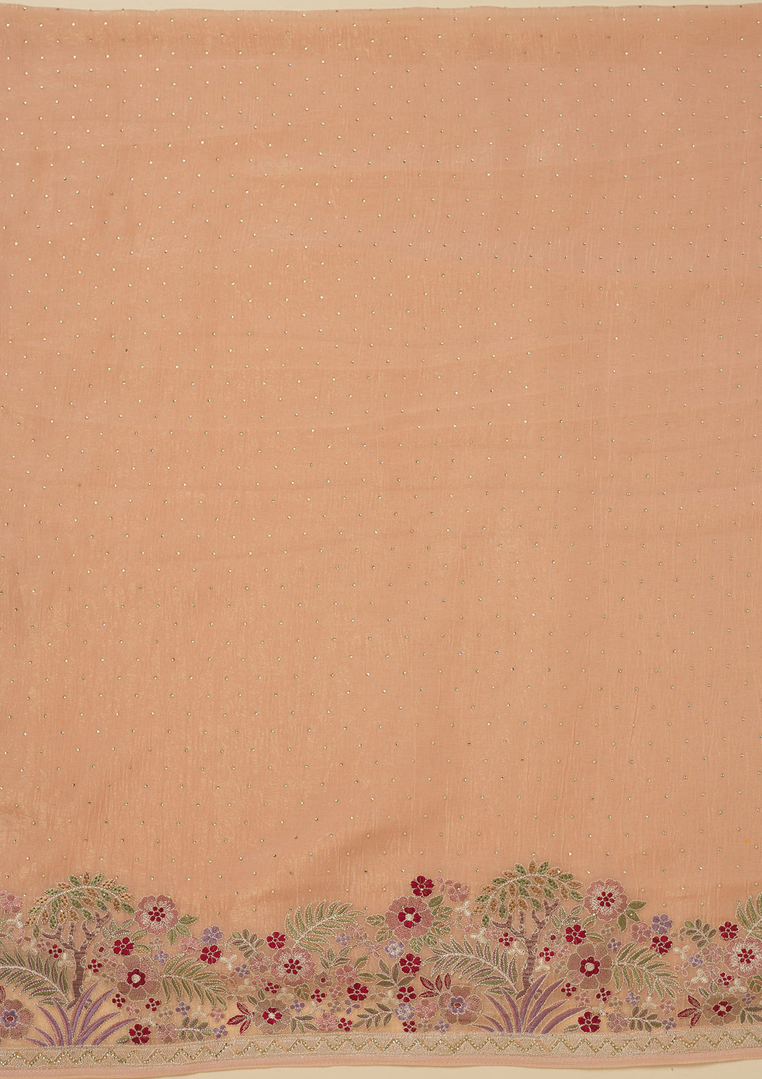 Peach Threadwork Tissue Unstitched Salwar Suit