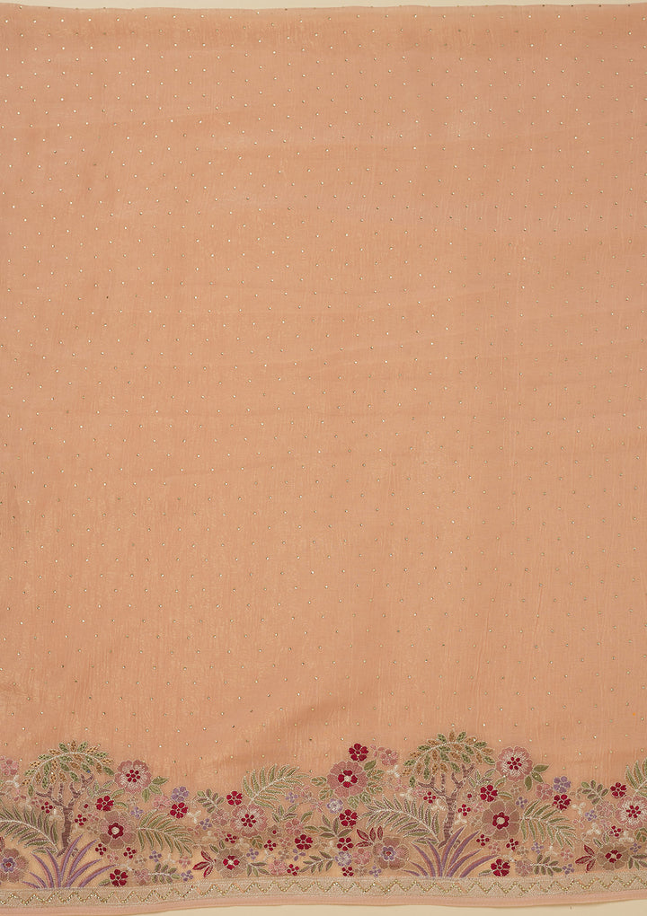 Peach Threadwork Tissue Unstitched Salwar Suit