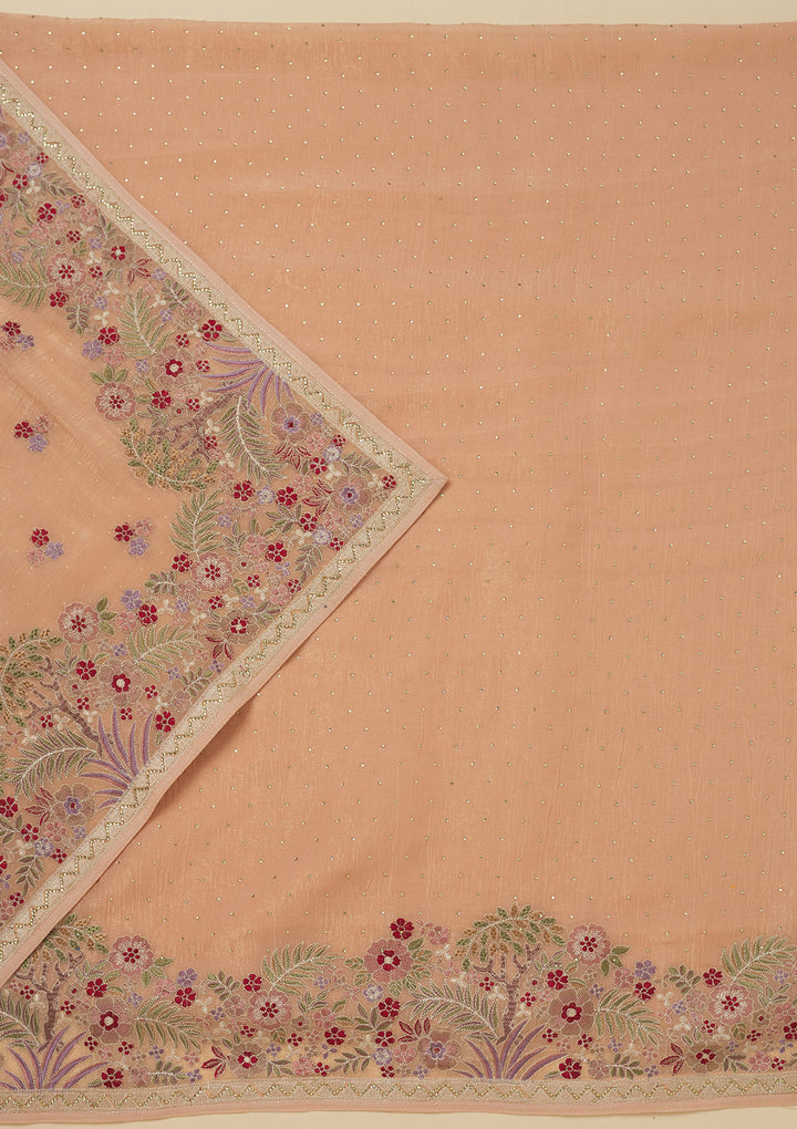 Peach Threadwork Tissue Unstitched Salwar Suit