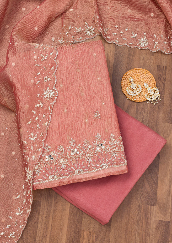 Peach Zardosi Tissue Unstitched Salwar Suit