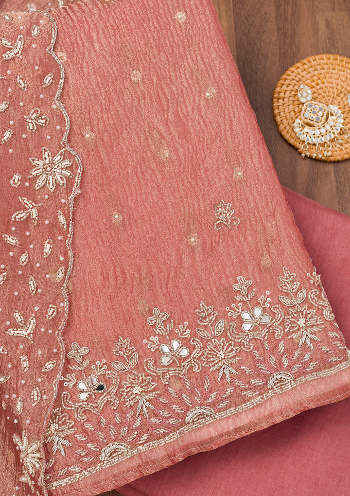 Peach Zardosi Tissue Unstitched Salwar Suit
