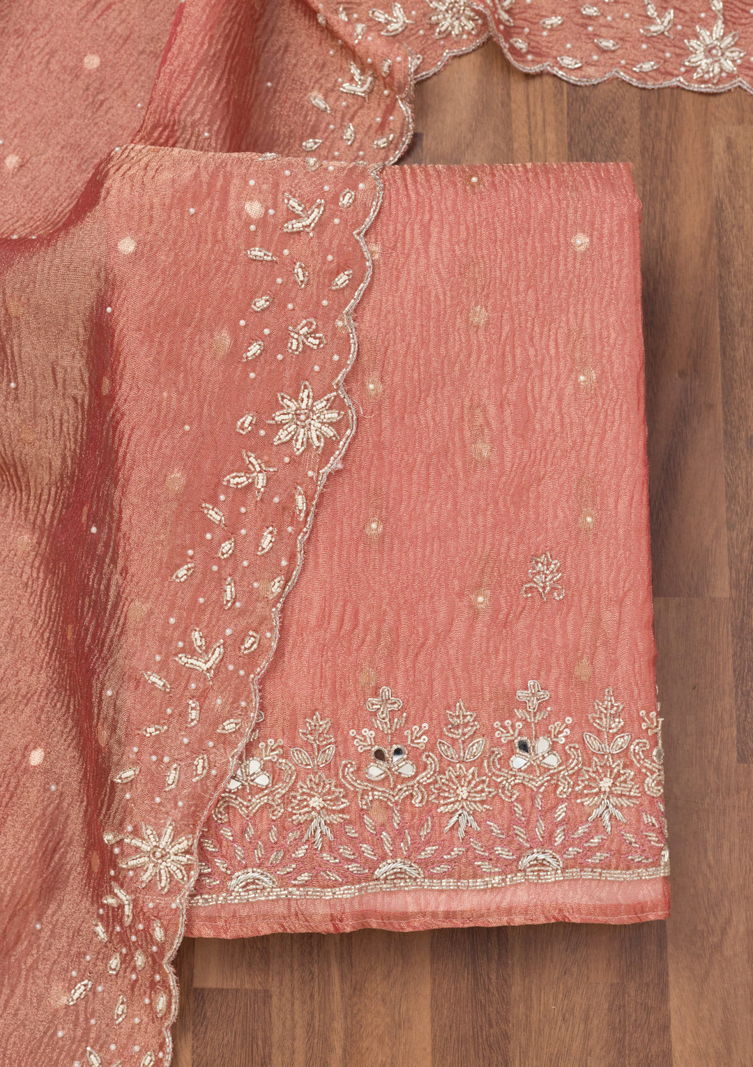 Peach Zardosi Tissue Unstitched Salwar Suit