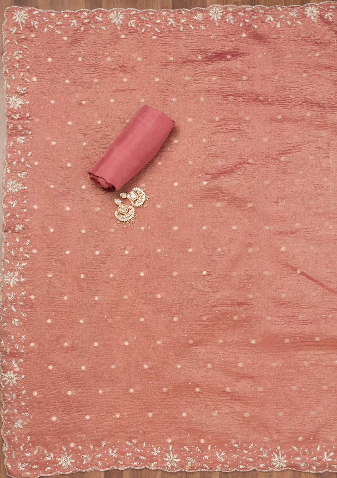Peach Zardosi Tissue Unstitched Salwar Suit