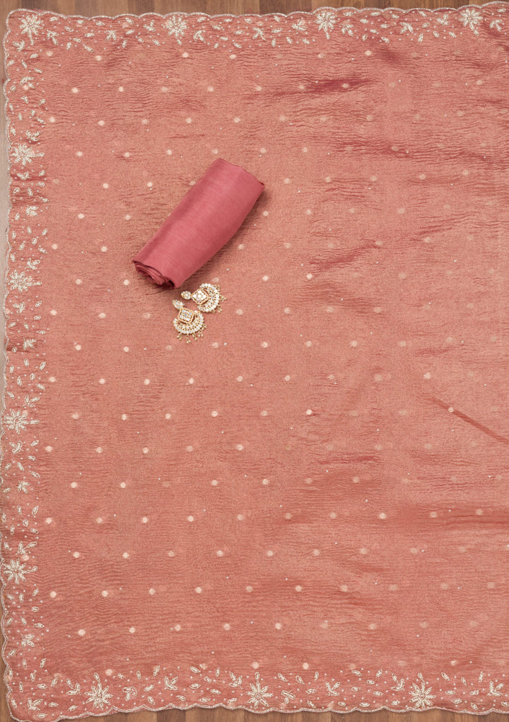 Peach Zardosi Tissue Unstitched Salwar Suit