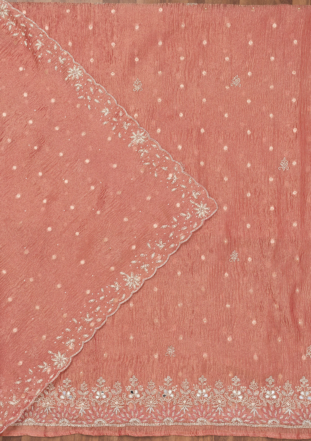 Peach Zardosi Tissue Unstitched Salwar Suit