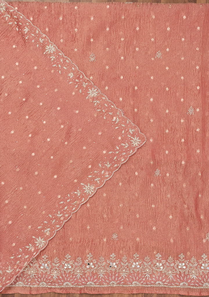 Peach Zardosi Tissue Unstitched Salwar Suit