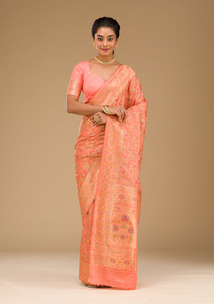 Peach Zariwork Art Silk Saree