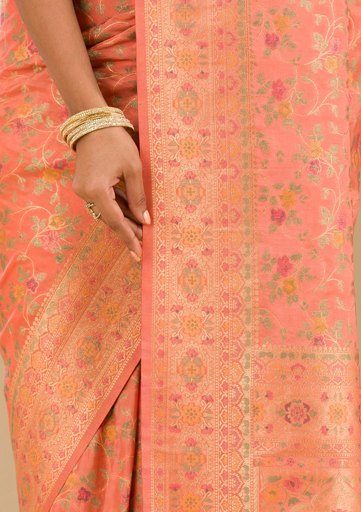 Peach Zariwork Art Silk Saree