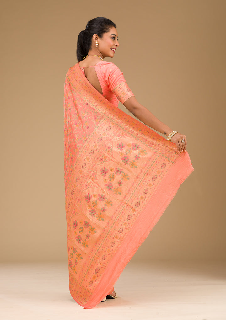Peach Zariwork Art Silk Saree