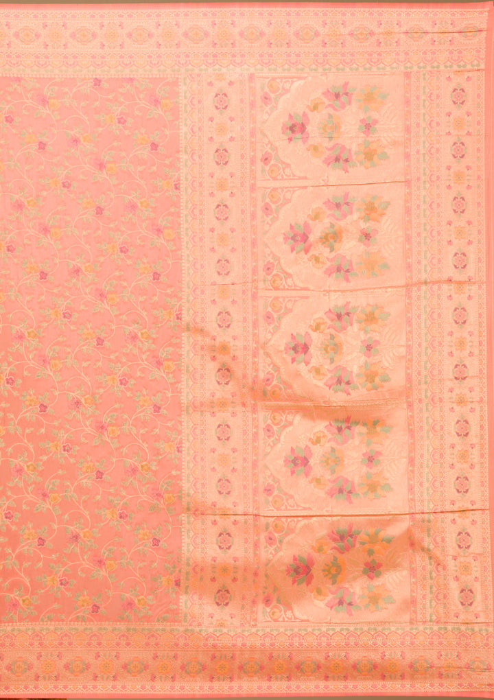 Peach Zariwork Art Silk Saree