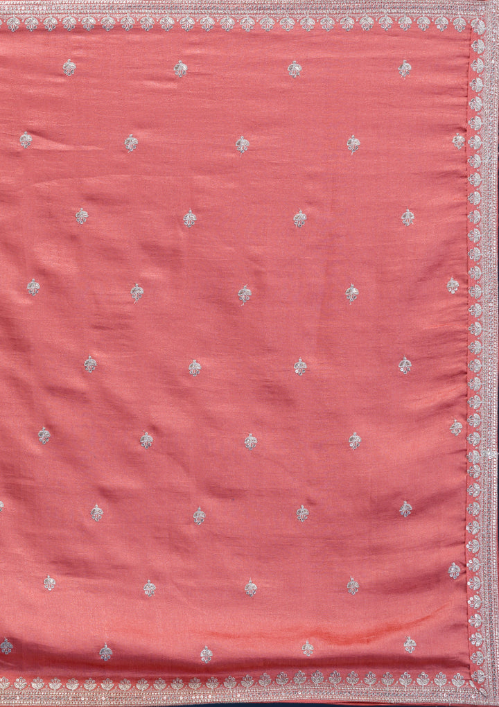Peach Zariwork Art Silk Readymade Salwar Suit