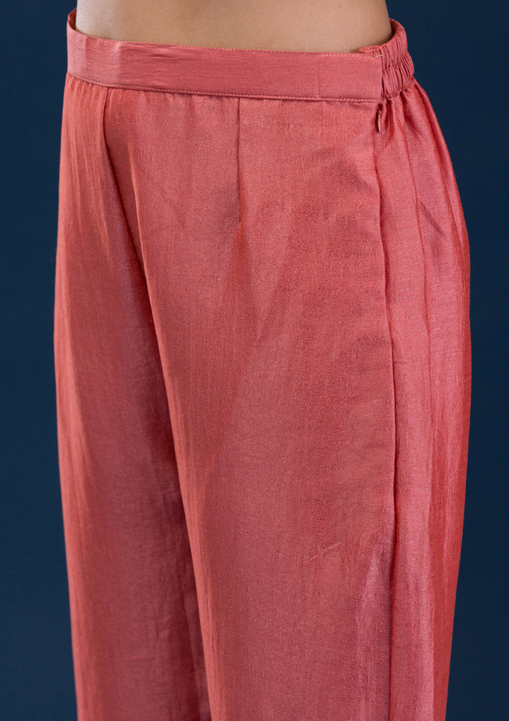 Peach Zariwork Art Silk Readymade Salwar Suit