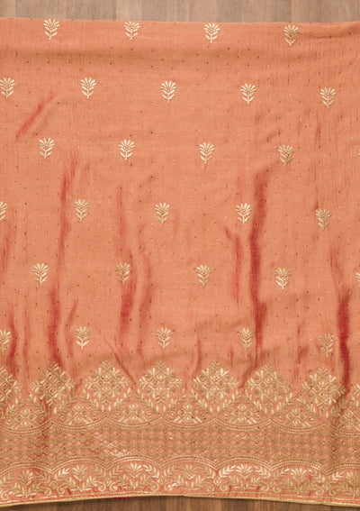 Peach Zariwork Art Silk Unstitched Salwar Suit
