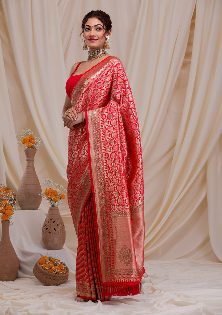 Peach Zariwork Art Silk Saree