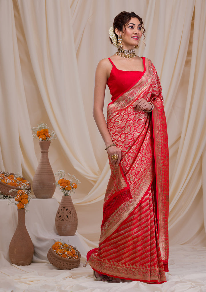Peach Zariwork Art Silk Saree