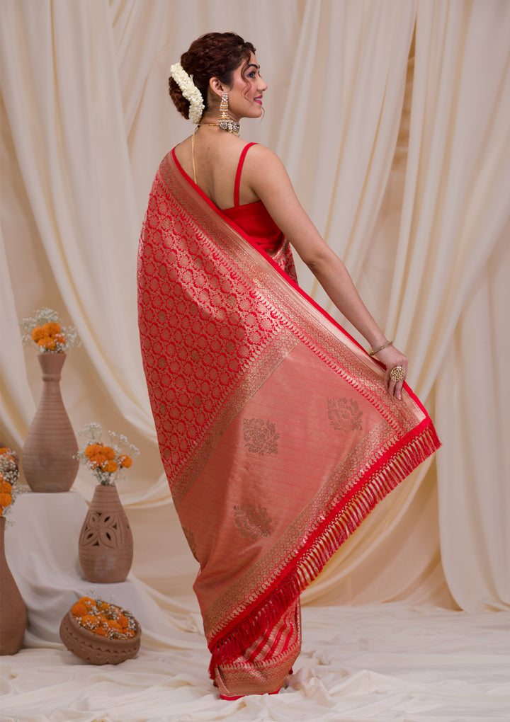 Peach Zariwork Art Silk Saree