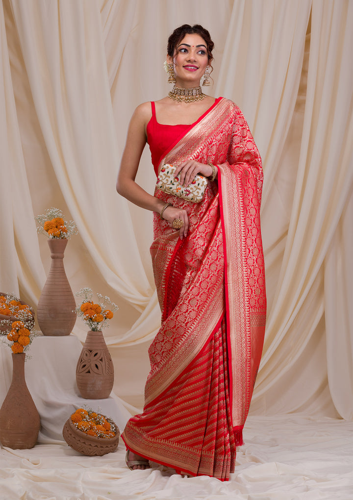 Peach Zariwork Art Silk Saree-Koskii