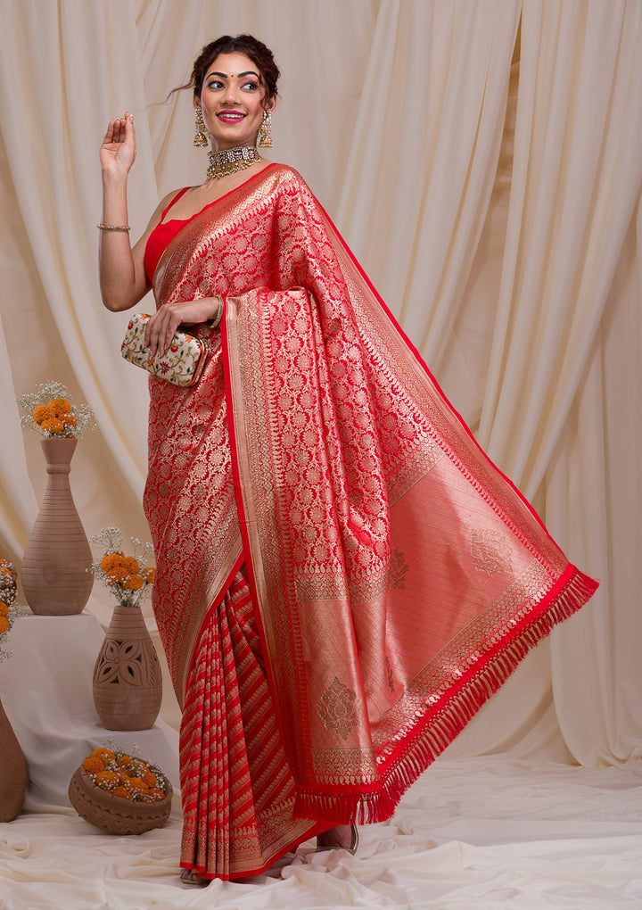 Peach Zariwork Art Silk Saree