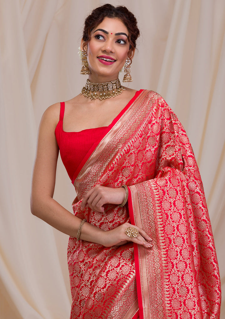 Peach Zariwork Art Silk Saree