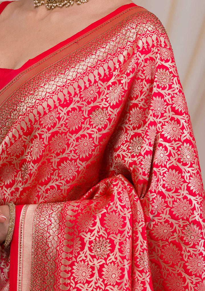 Peach Zariwork Art Silk Saree