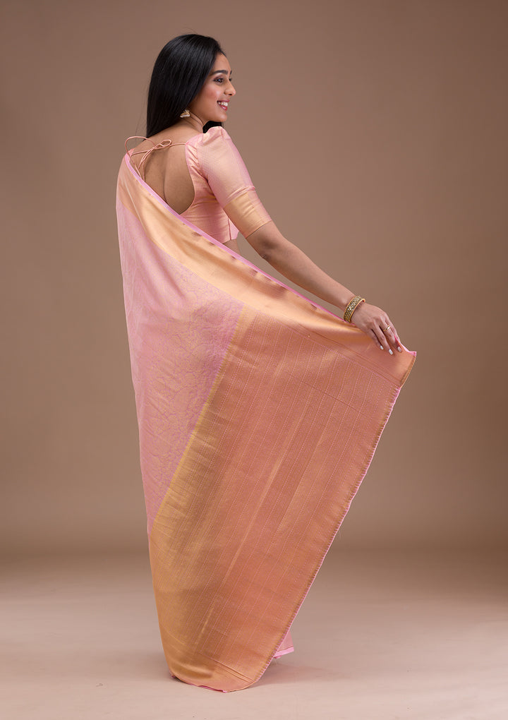 Peach Zariwork Banarasi Silk Saree