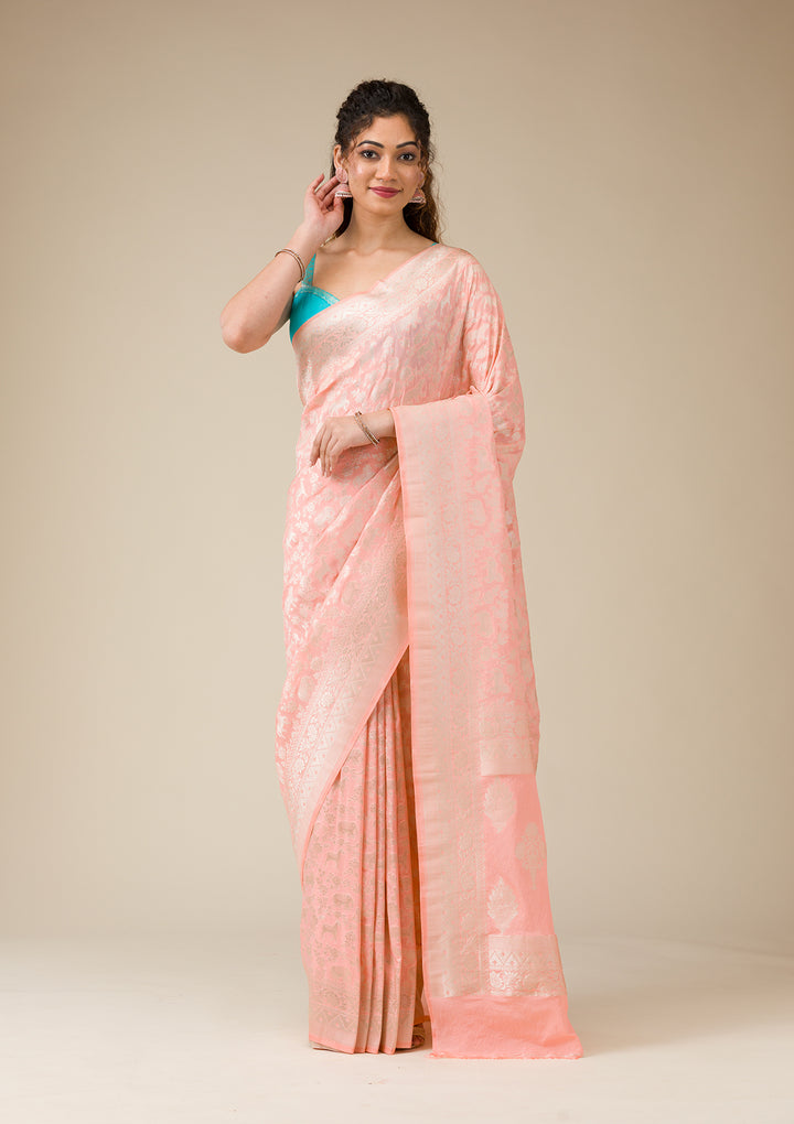 Peach Zariwork Art Silk Saree