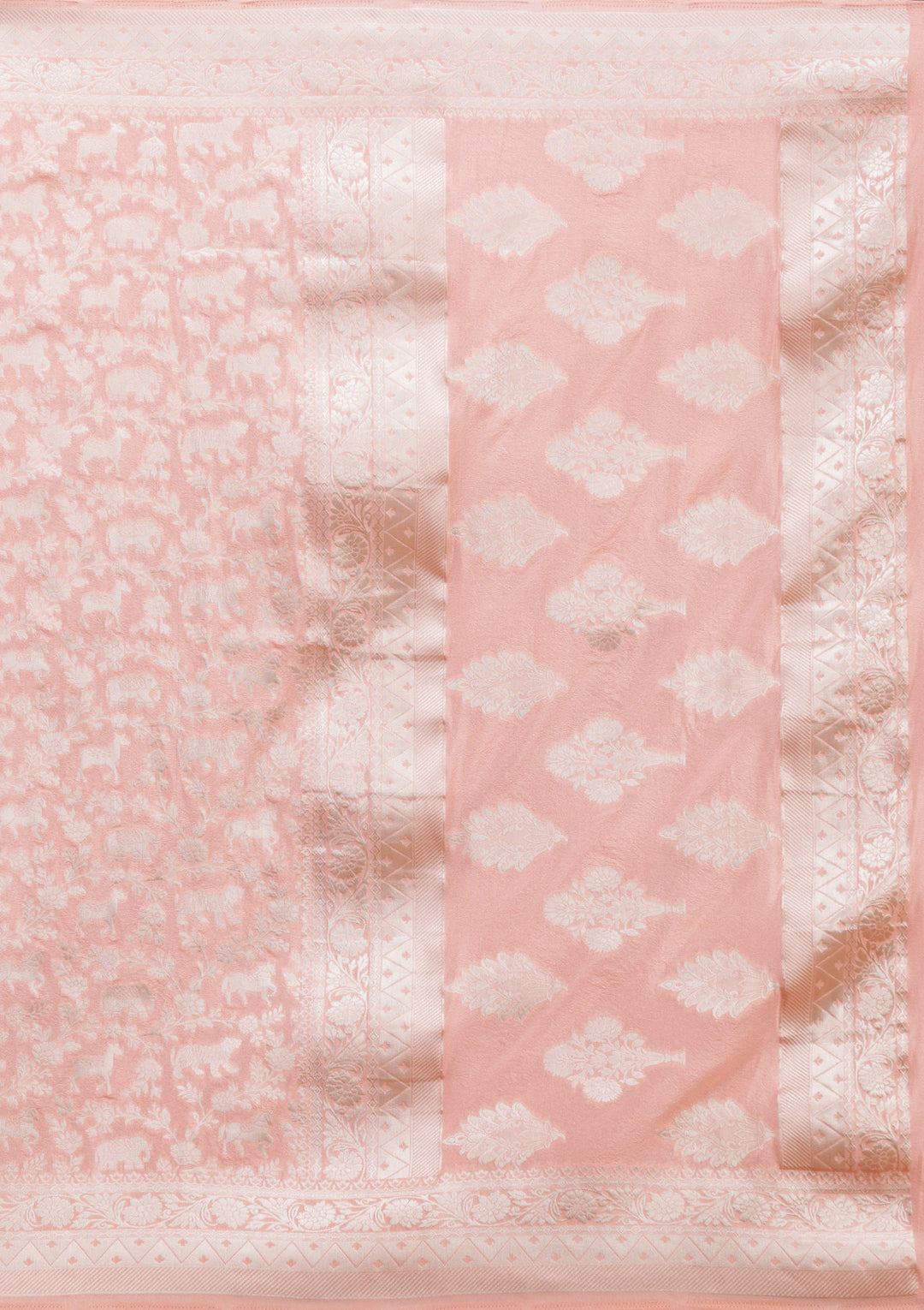 Peach Zariwork Art Silk Saree
