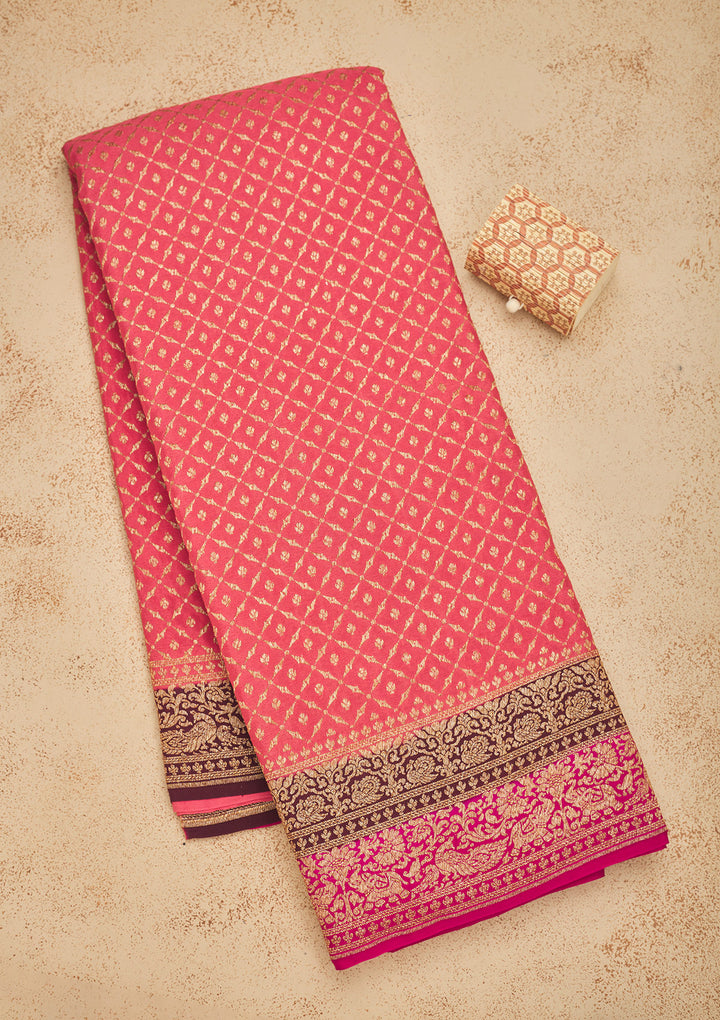 Peach Zariwork Art Silk Saree