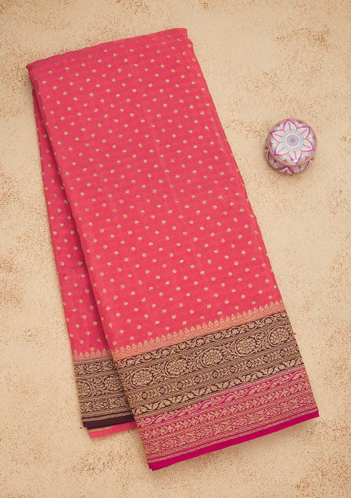 Peach Zariwork Art Silk Saree