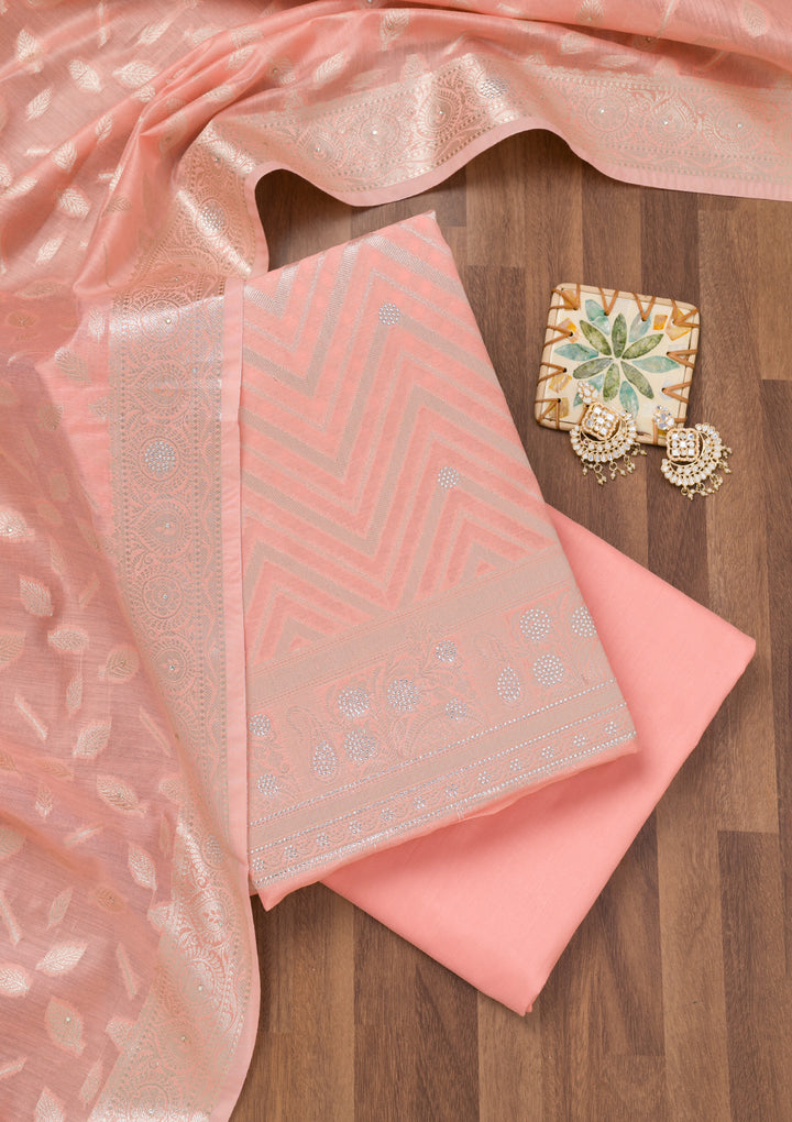 Peach Zariwork Banarasi Unstitched Salwar Suit