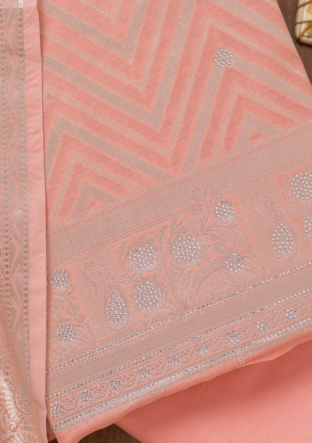 Peach Zariwork Banarasi Unstitched Salwar Suit